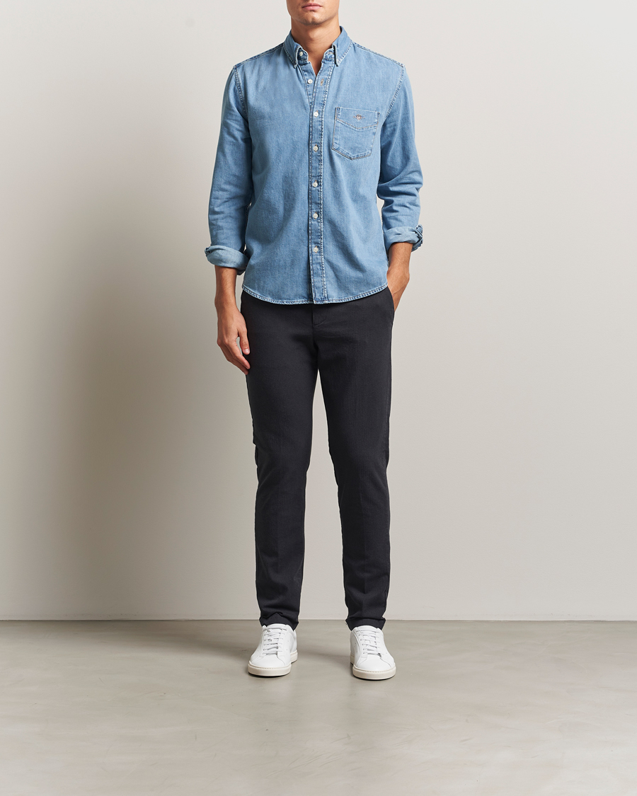 Heren | Broeken | GANT | Slim Fit Cotton Herringbone Trousers Antracite