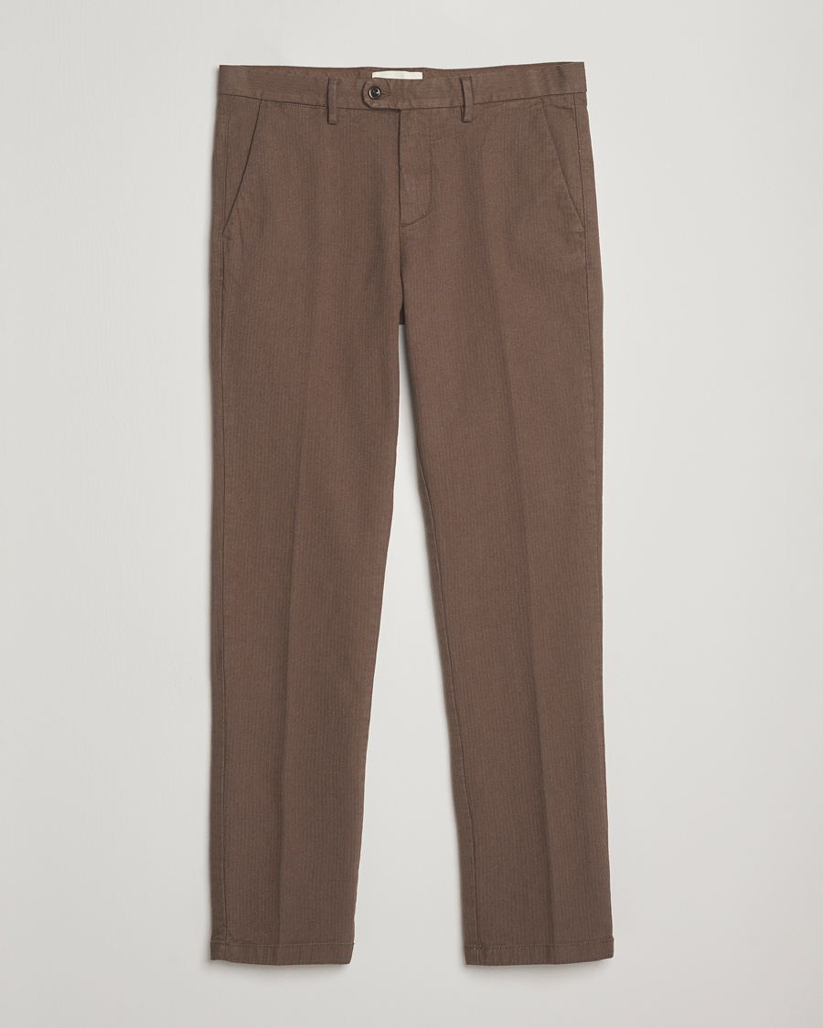 Heren | Broeken | Gant | Slim Fit Cotton Herringbone Trousers Rich Brown