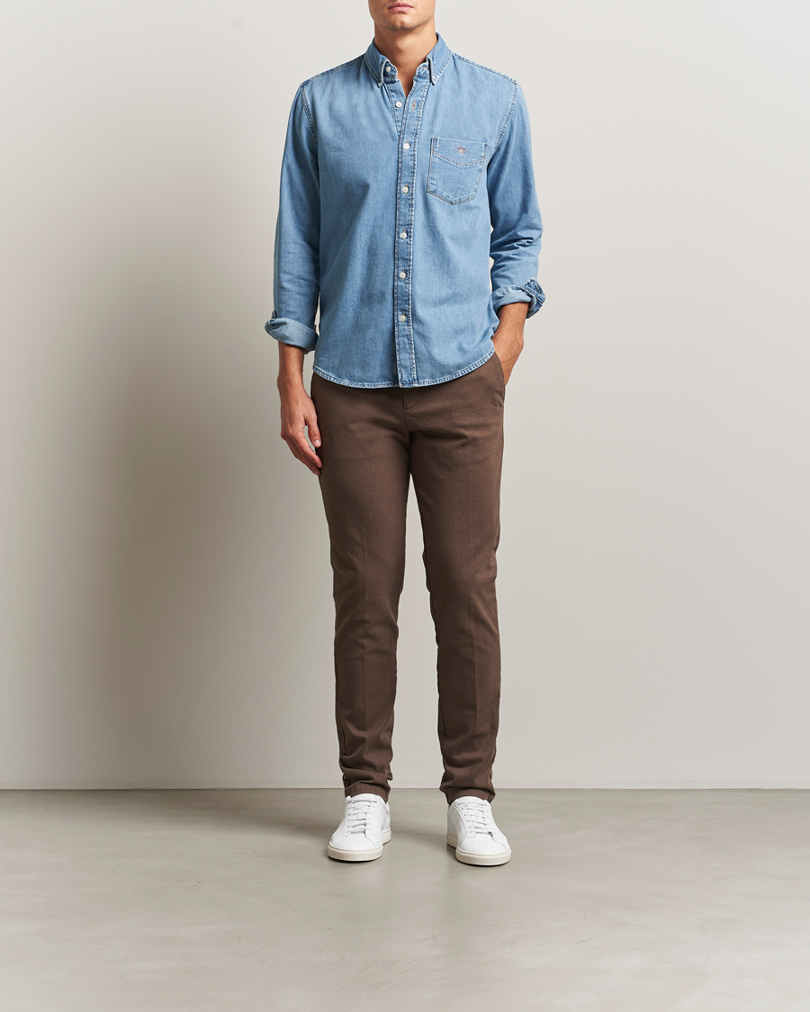 Heren | Broeken | Gant | Slim Fit Cotton Herringbone Trousers Rich Brown