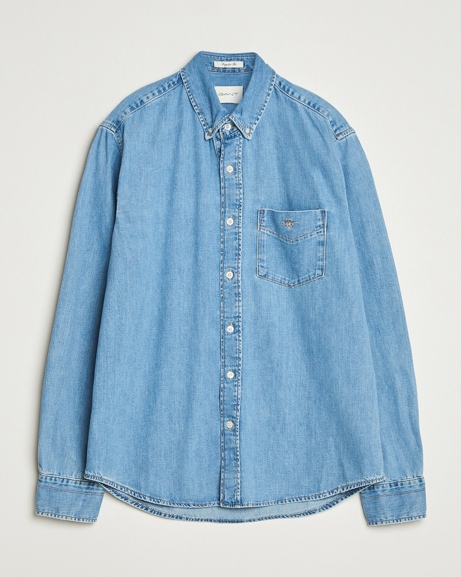 Heren | Overhemden | GANT | Regular Fit Denim Shirt Light Blue Worn In