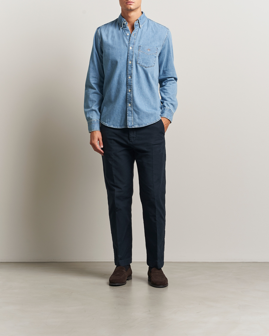 Heren | Overhemden | GANT | Regular Fit Denim Shirt Light Blue Worn In