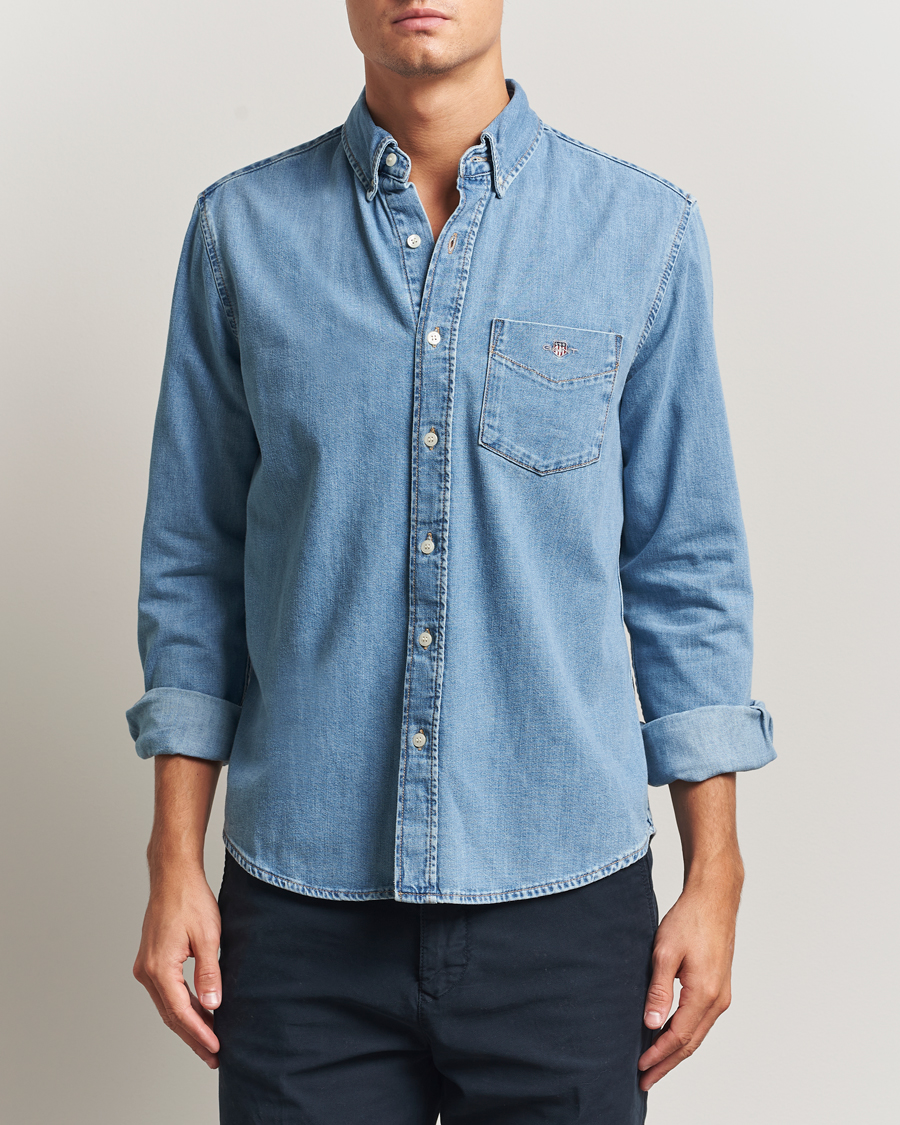Heren | Overhemden | GANT | Regular Fit Denim Shirt Light Blue Worn In