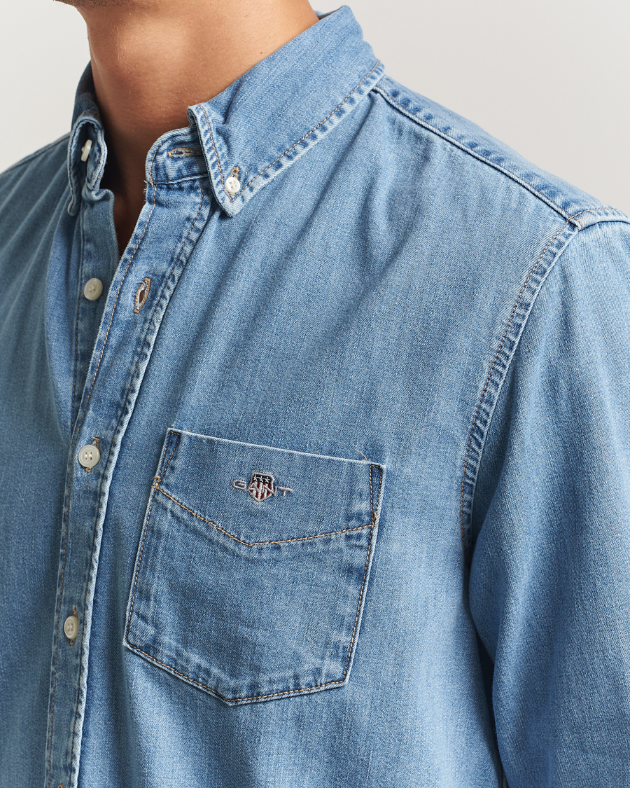 Heren | Overhemden | GANT | Regular Fit Denim Shirt Light Blue Worn In