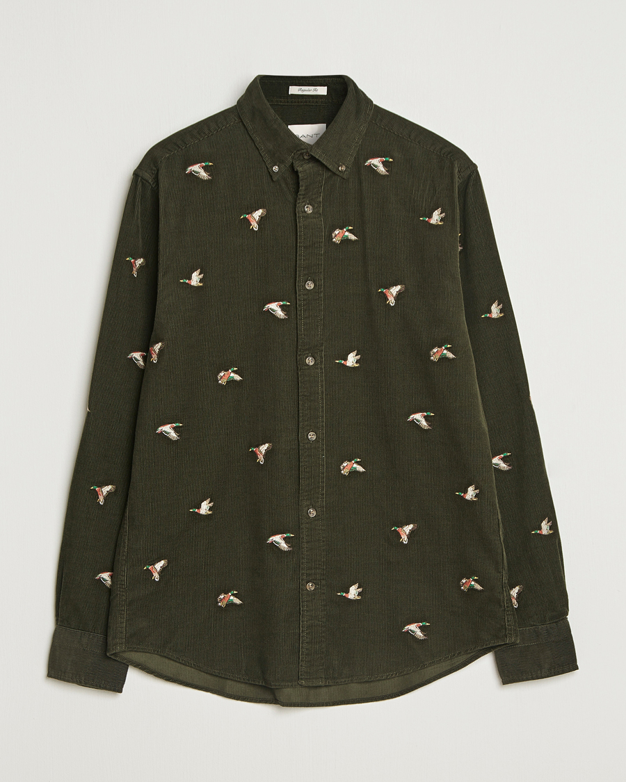 Heren | Overhemden | GANT | Regular Fit Embroidered Corduroy Shirt Green Lagoon