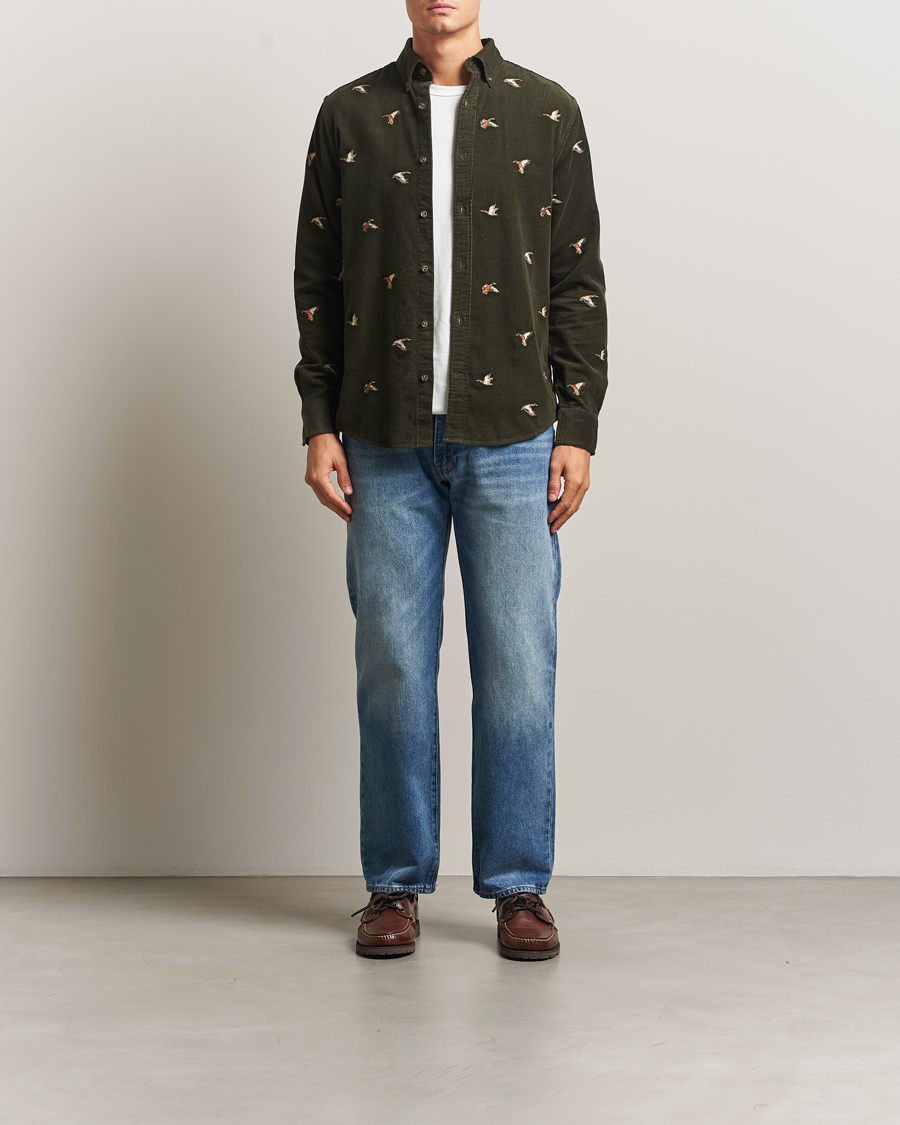 Heren | Overhemden | GANT | Regular Fit Embroidered Corduroy Shirt Green Lagoon
