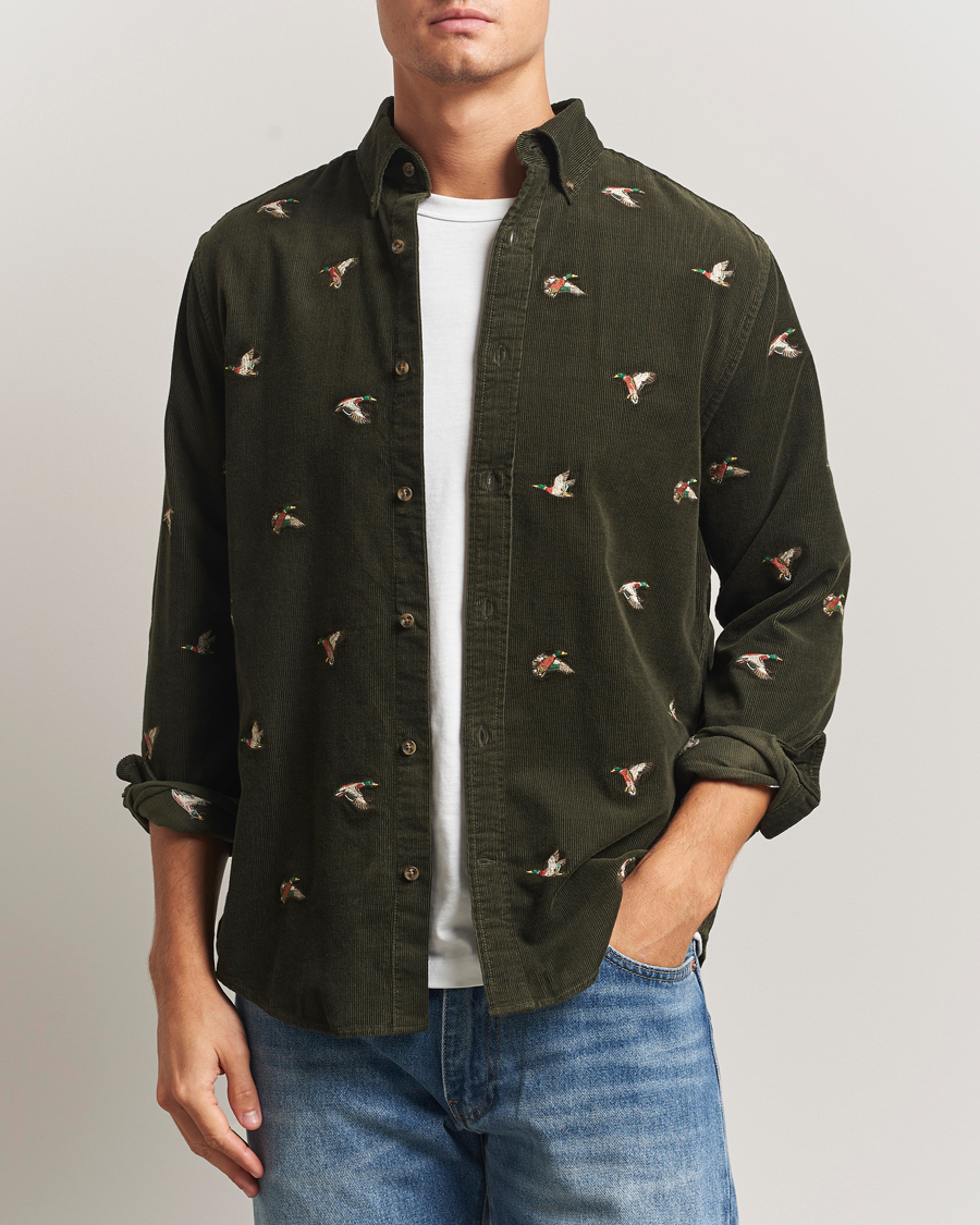 Heren | Overhemden | GANT | Regular Fit Embroidered Corduroy Shirt Green Lagoon