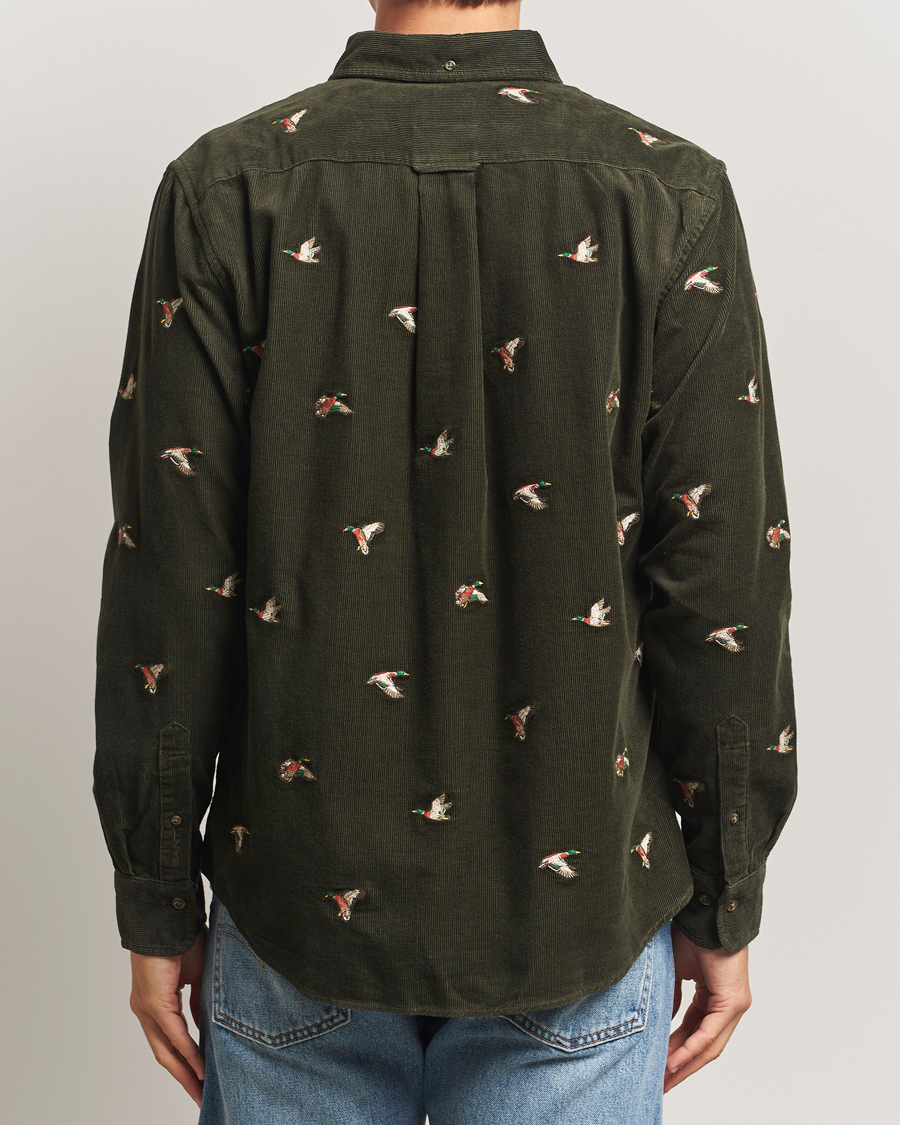 Heren | Overhemden | GANT | Regular Fit Embroidered Corduroy Shirt Green Lagoon