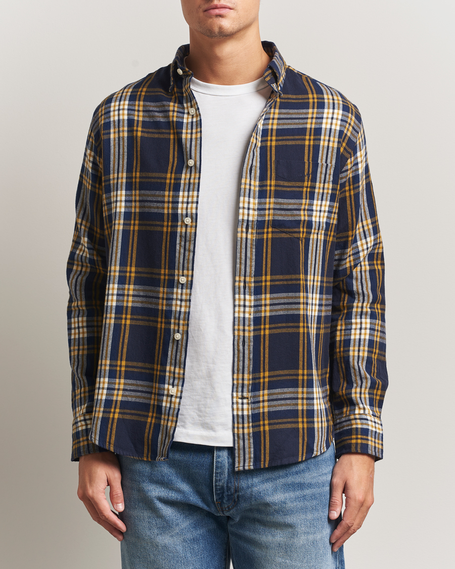 Heren | Overhemden | GANT | Regular Fit Checked Flannel Shirt Evening Blue