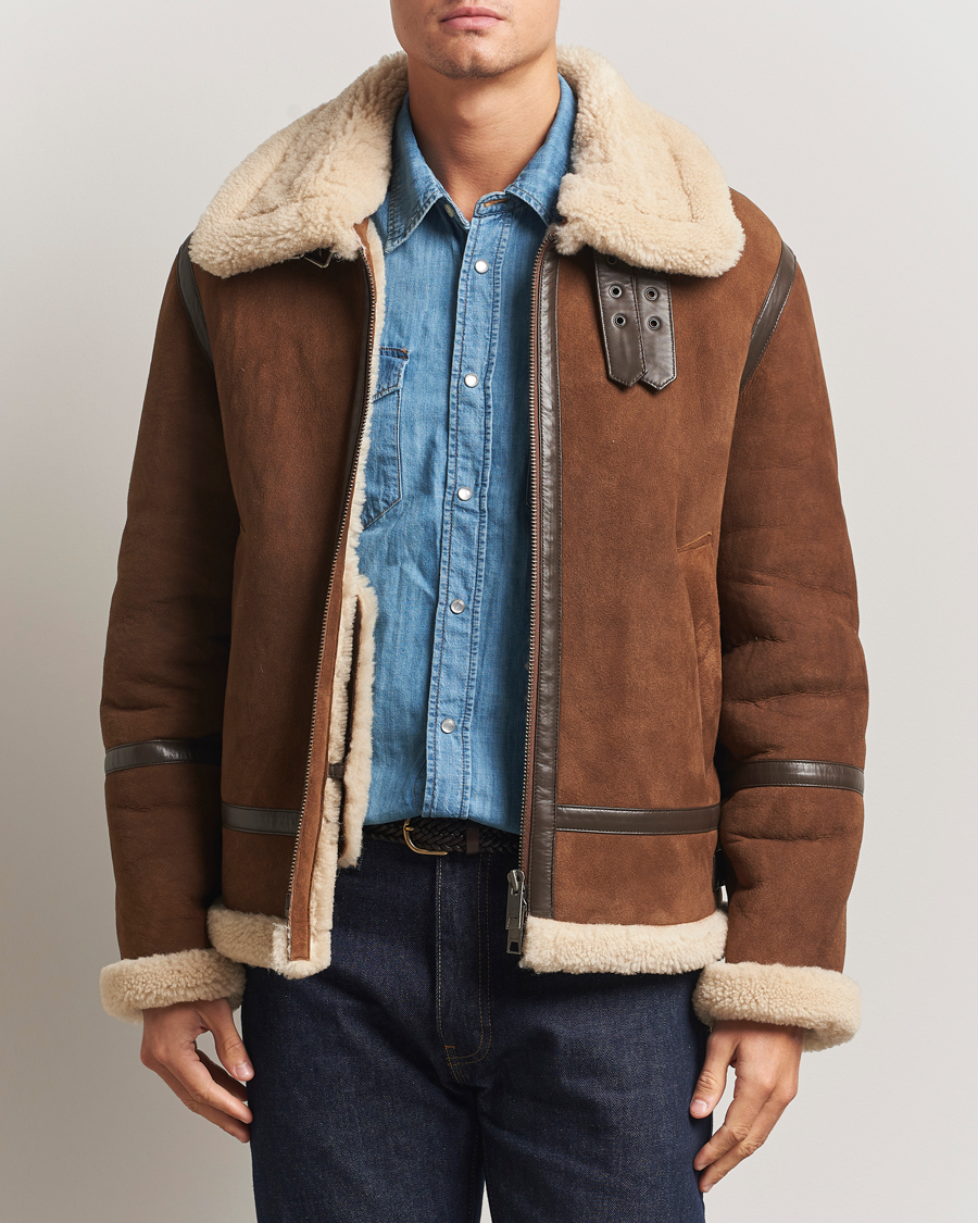 Heren | Jassen | GANT | Suede Shearling Jacket Mahogany Brown