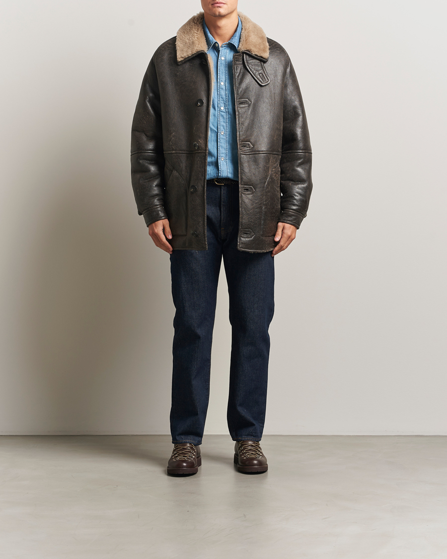 Heren | Jassen | Gant | Worn In Leather Shearling Jacket Deep Brown