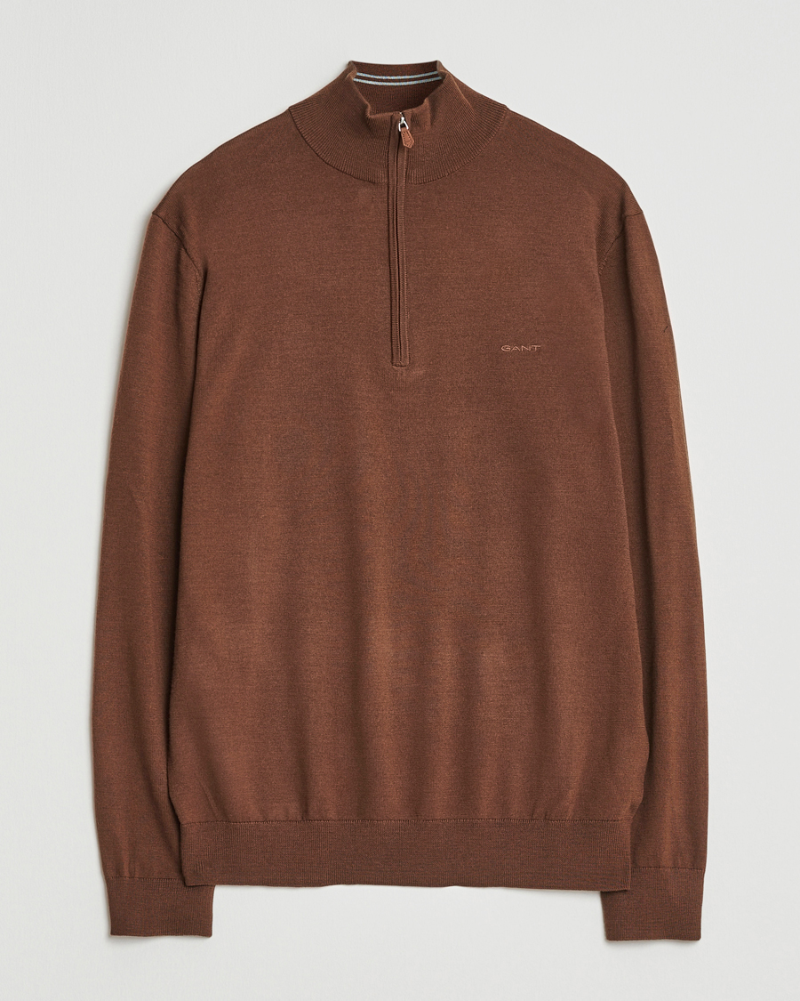 Heren | Truien | GANT | Extrafine Merino Wool Half Zip Mahogany Brown