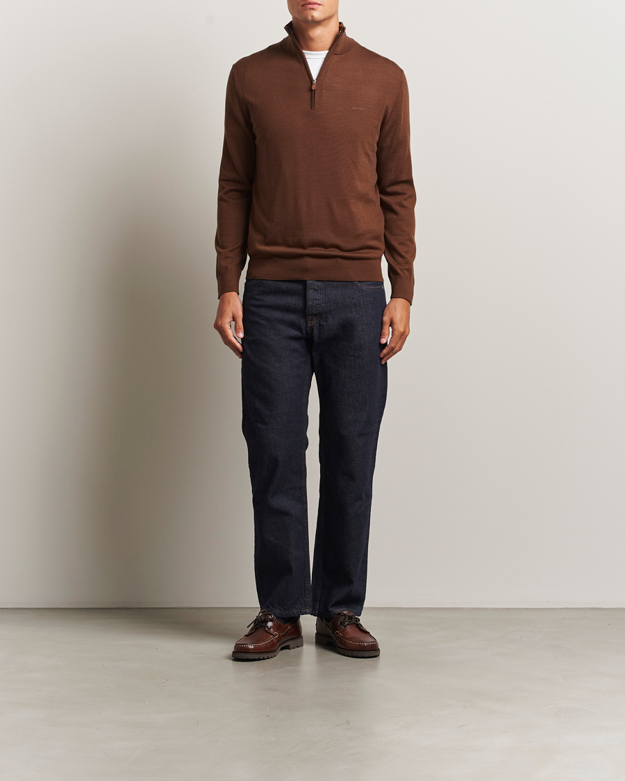 Heren | Truien | GANT | Extrafine Merino Wool Half Zip Mahogany Brown