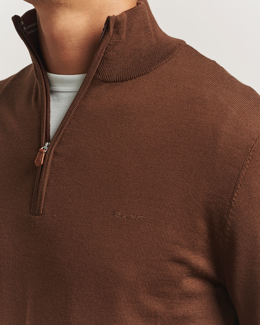 Heren | Truien | GANT | Extrafine Merino Wool Half Zip Mahogany Brown