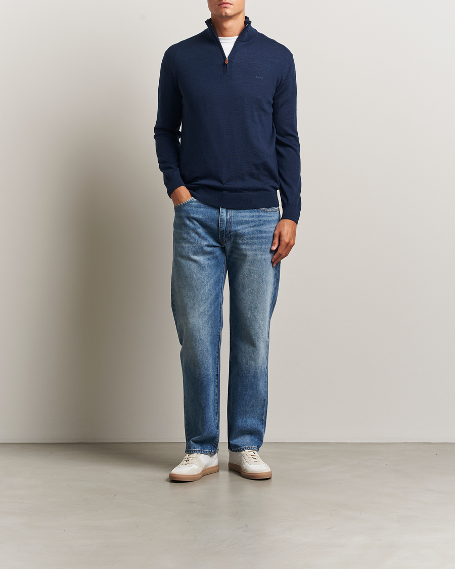 Heren | Truien | GANT | Extrafine Merino Wool Half Zip Marine