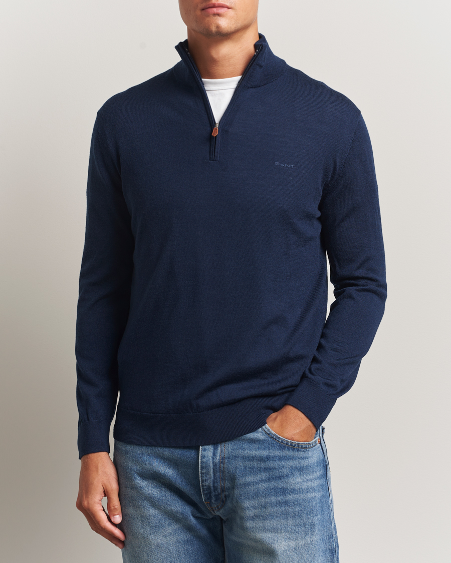 Heren | Truien | GANT | Extrafine Merino Wool Half Zip Marine