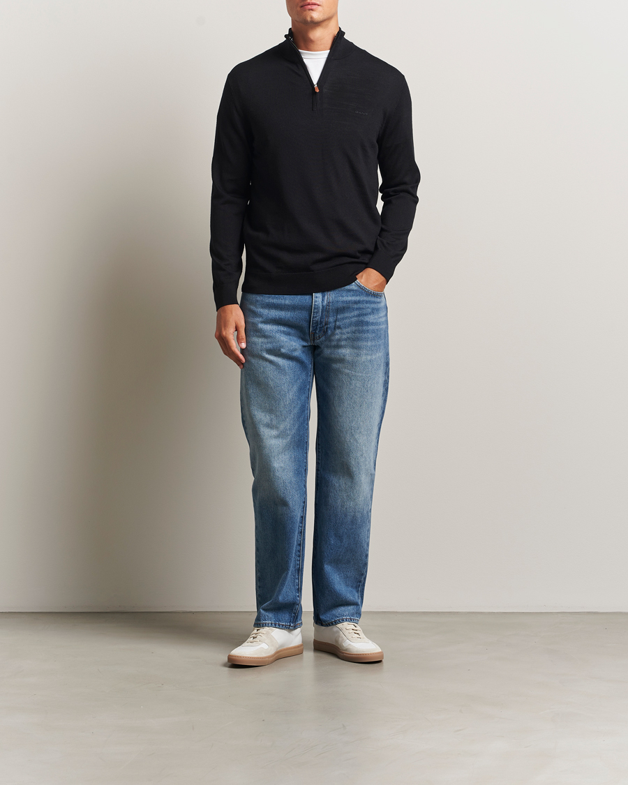 Heren | Truien | GANT | Extrafine Merino Wool Half Zip Black