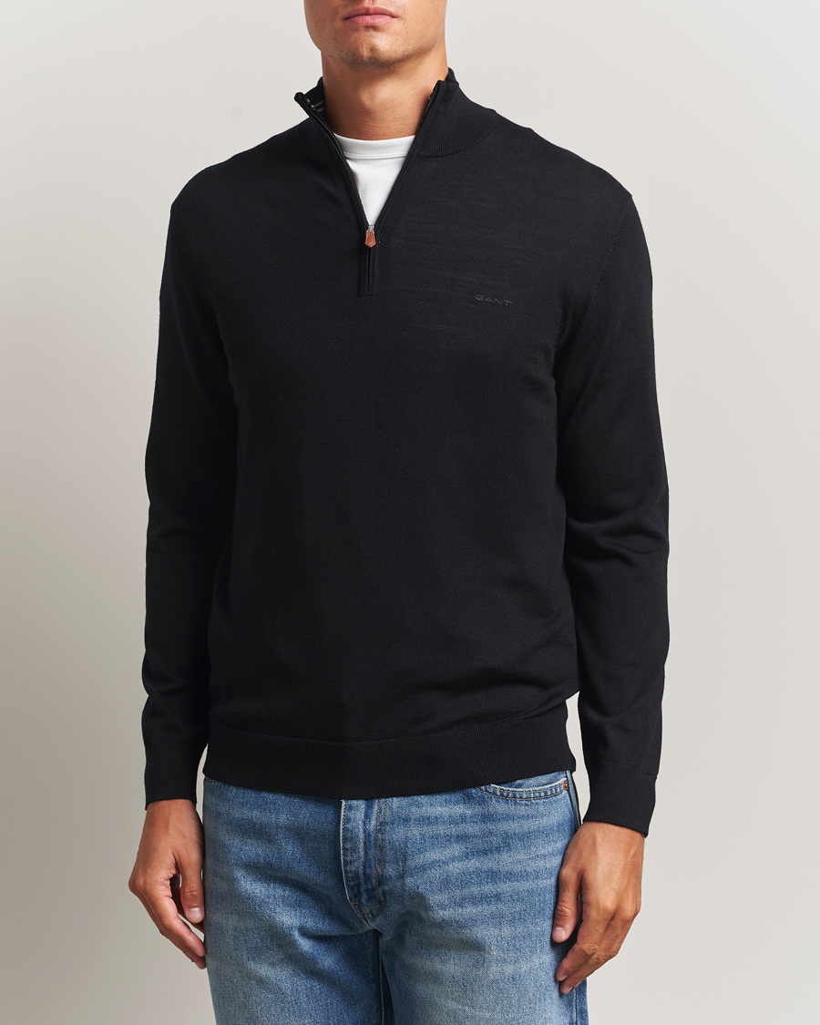 Heren | Truien | GANT | Extrafine Merino Wool Half Zip Black