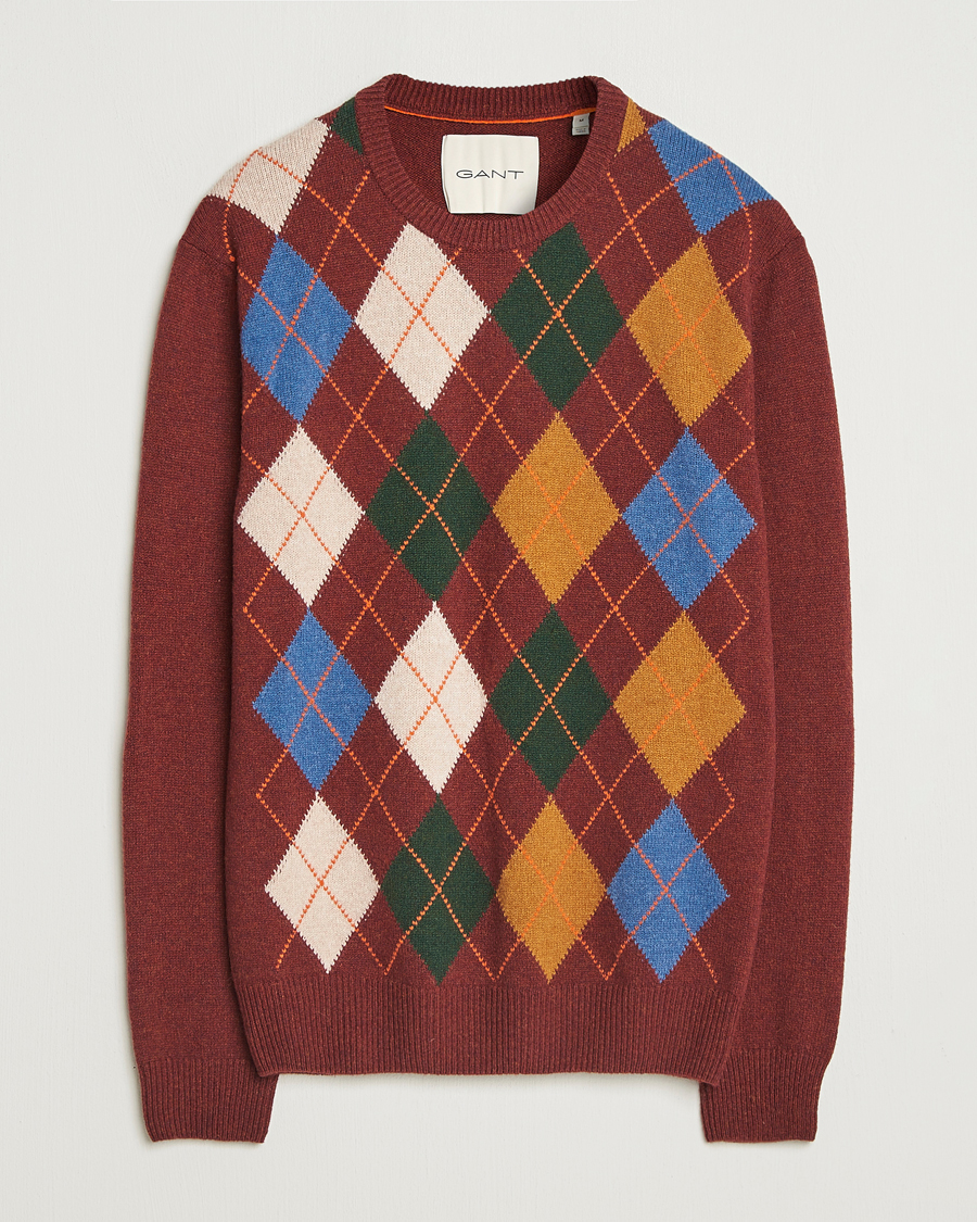 Heren | Truien | Gant | Lambswool Argyle Knitted Crew Neck Winter Wine