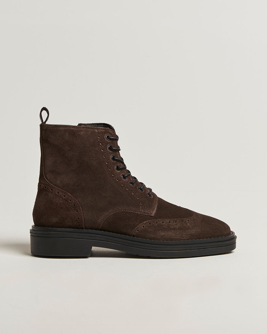 Heren | Laarzen | GANT | Boggar Suede Brouge Boot Espresso Brown