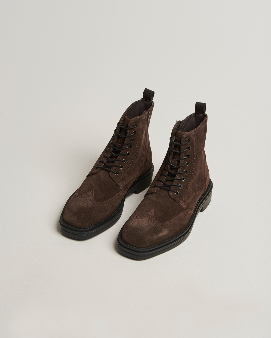 Heren | Laarzen | GANT | Boggar Suede Brouge Boot Espresso Brown