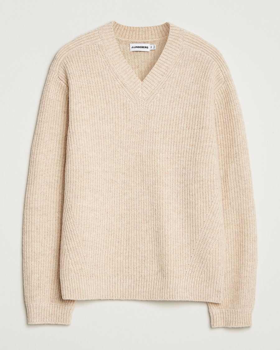 Heren | Truien | J.Lindeberg | Vitor Wool Heavy Knitted V-Neck Moonbeam Melange