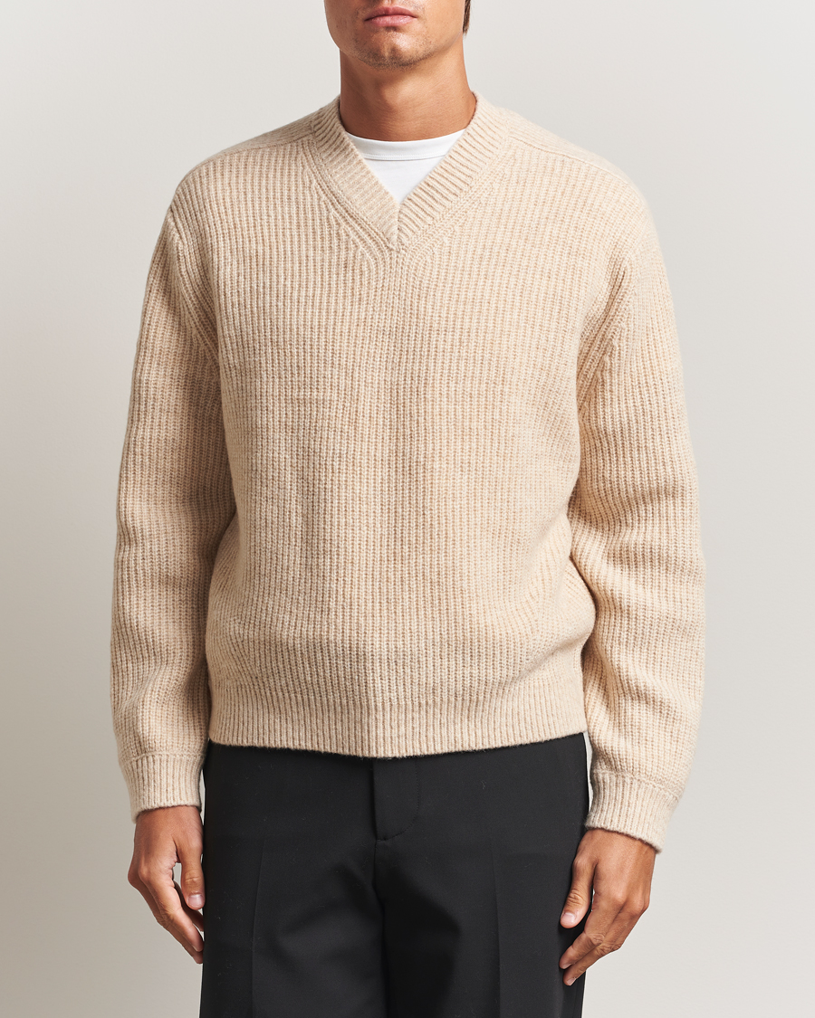 Heren | Truien | J.Lindeberg | Vitor Wool Heavy Knitted V-Neck Moonbeam Melange