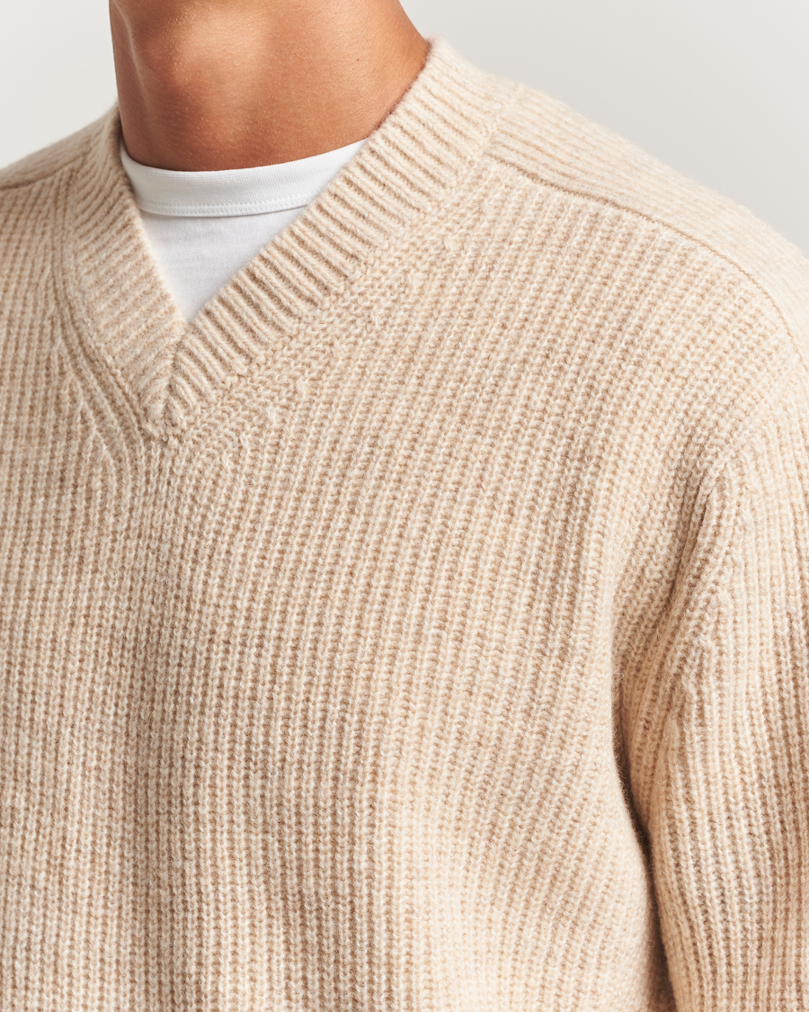Heren | Truien | J.Lindeberg | Vitor Wool Heavy Knitted V-Neck Moonbeam Melange