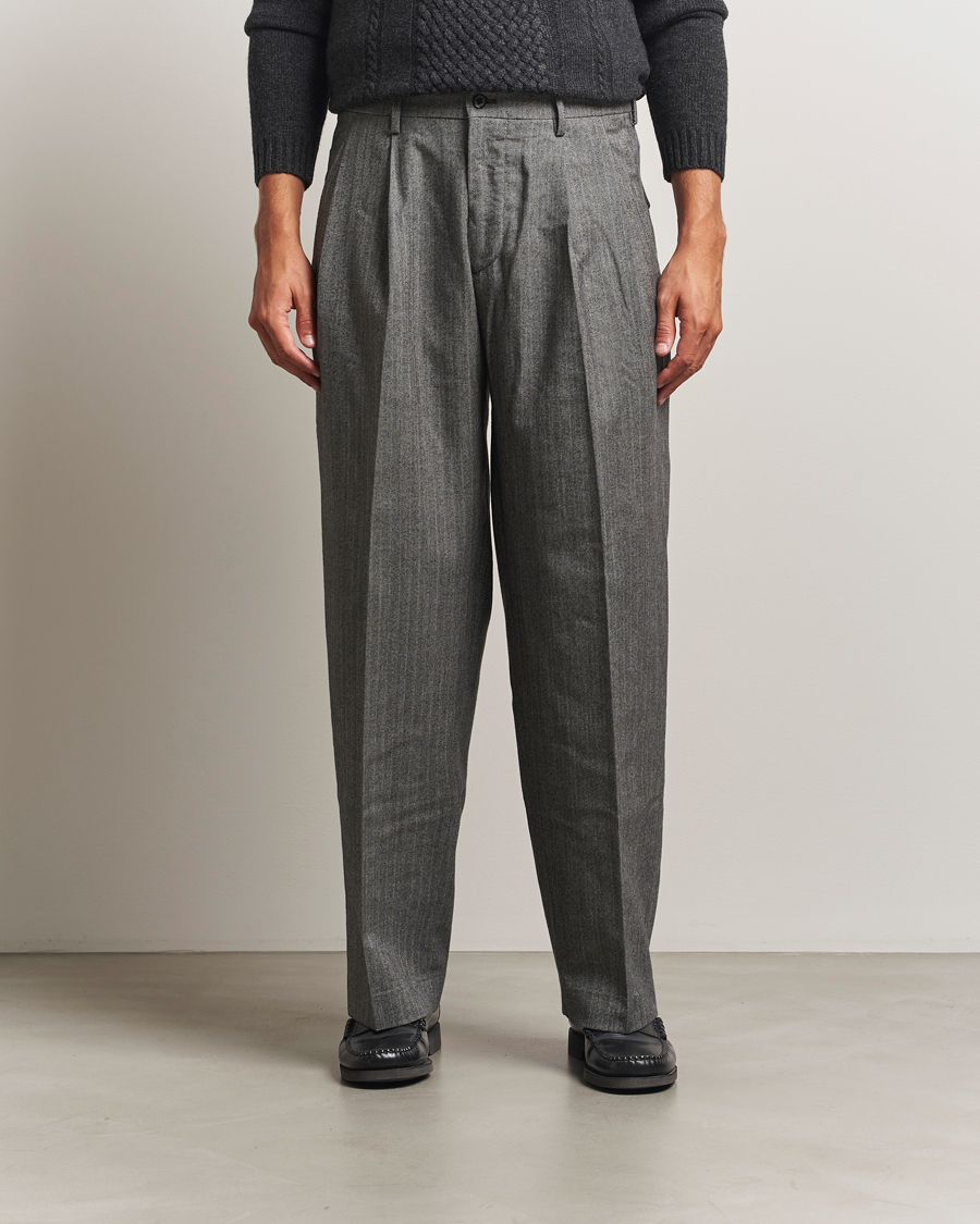 Heren | Broeken | NN07 | Justin Double Pleated Herringbone Trousers Grey