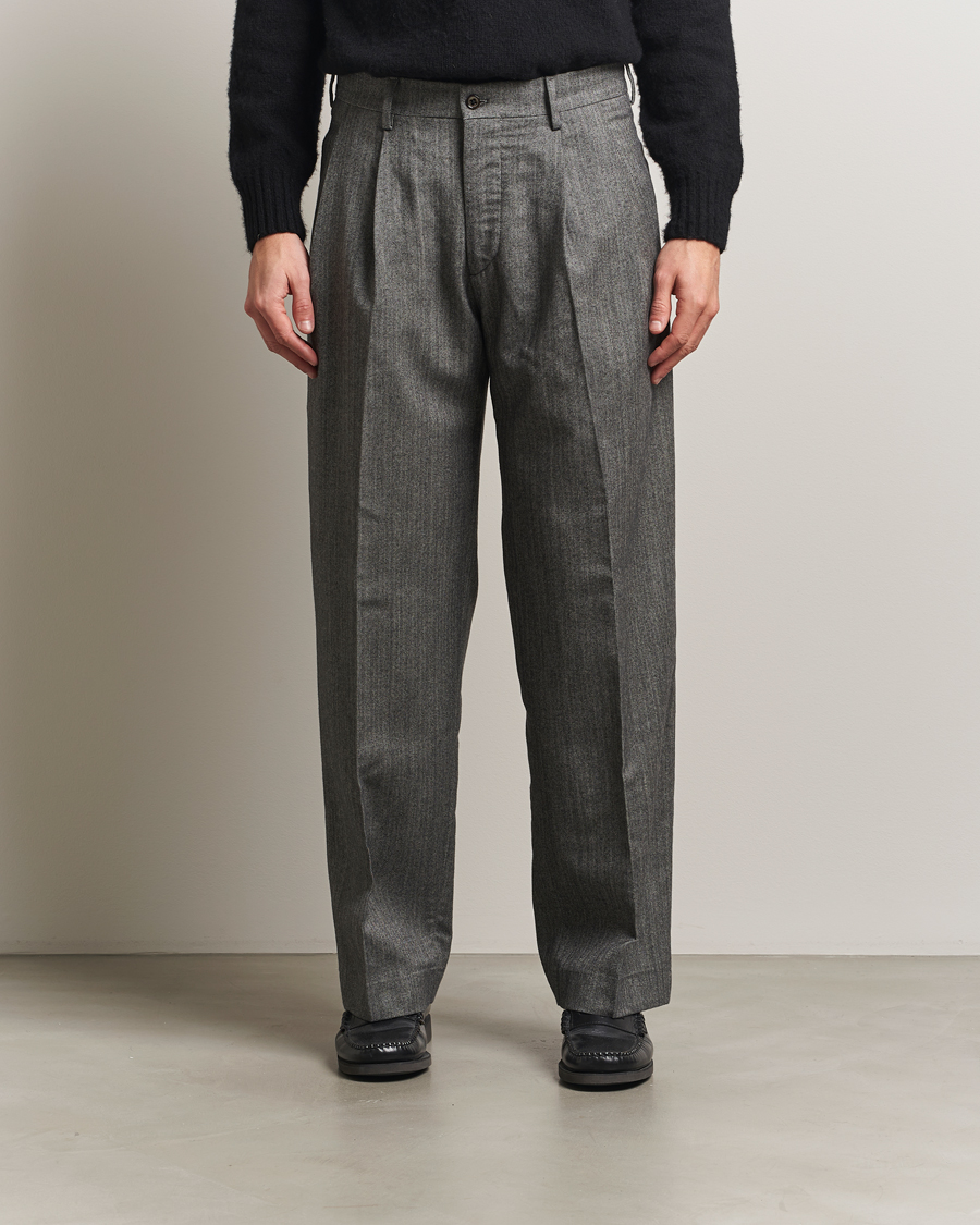 Heren | Broeken | NN07 | Justin Double Pleated Herringbone Trousers Grey
