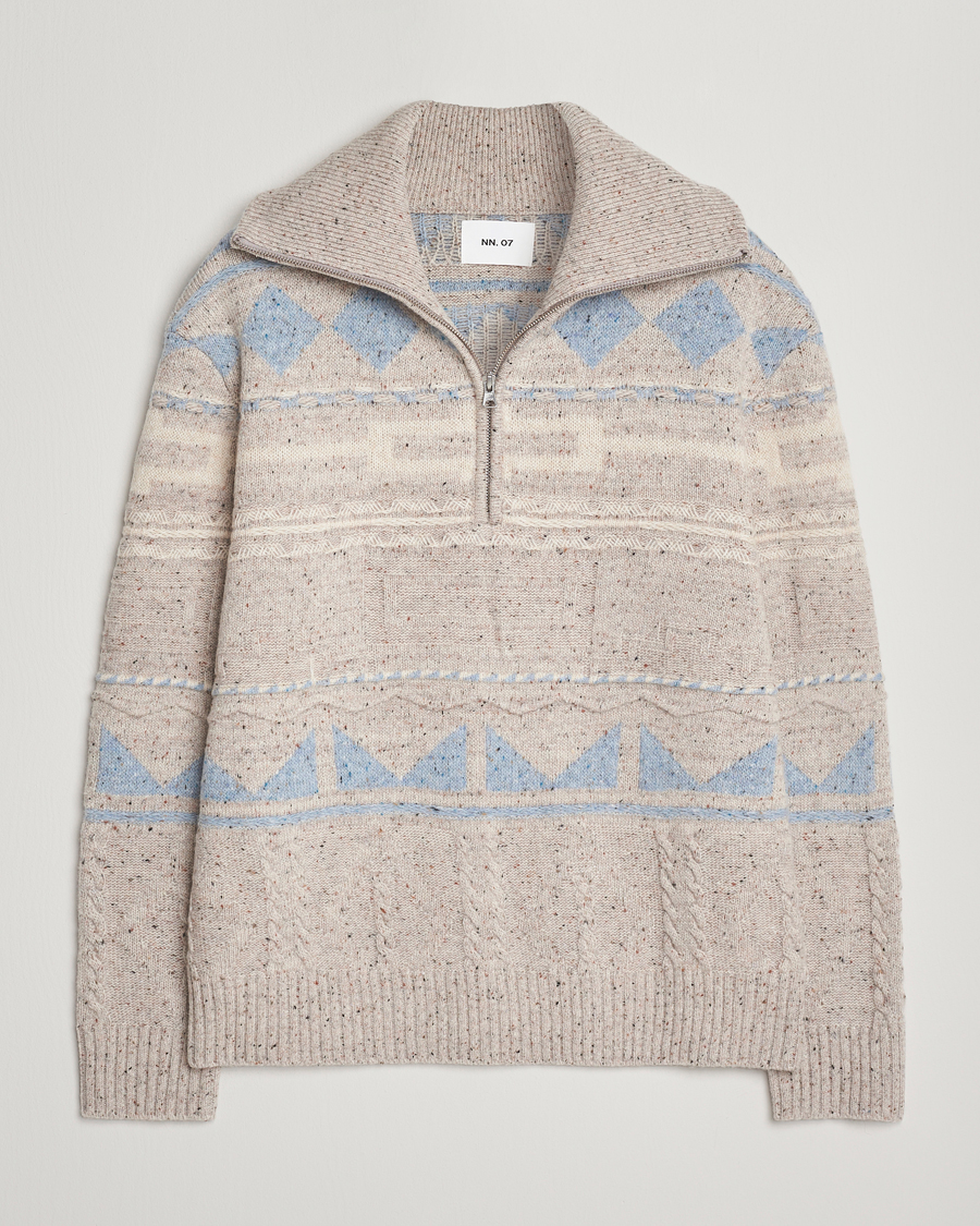 Heren | Truien | NN07 | William Heavy Knitted Wool Half Zip Ecru