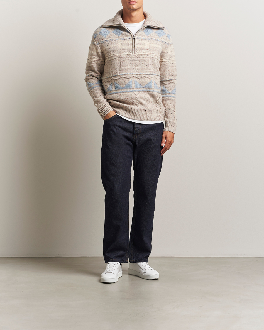 Heren | Truien | NN07 | William Heavy Knitted Wool Half Zip Ecru