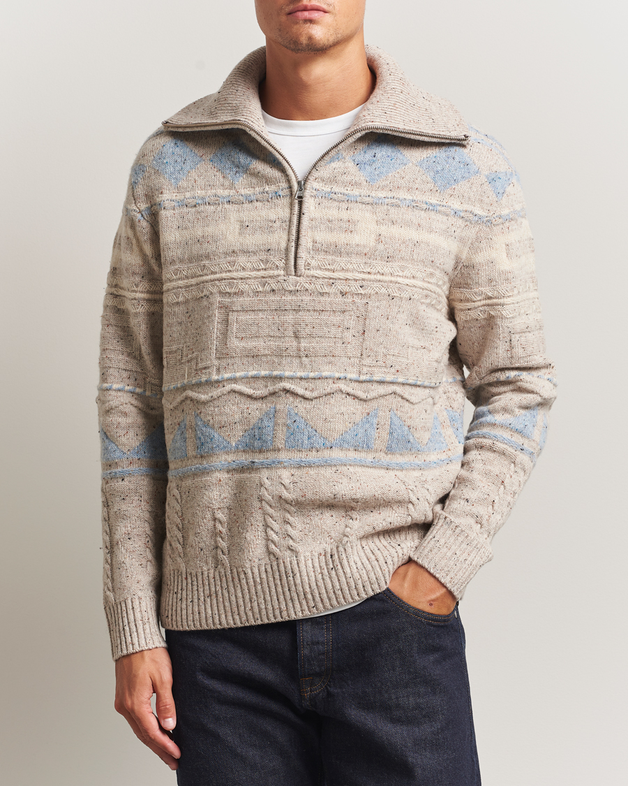 Heren | Truien | NN07 | William Heavy Knitted Wool Half Zip Ecru