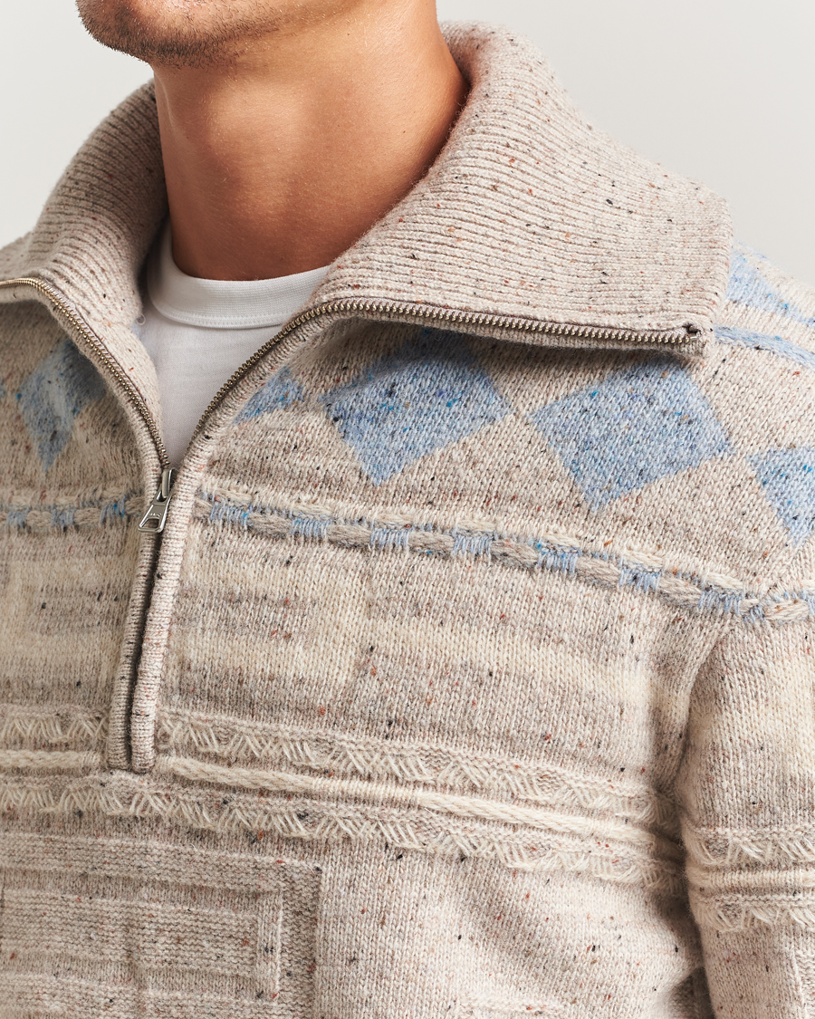 Heren | Truien | NN07 | William Heavy Knitted Wool Half Zip Ecru