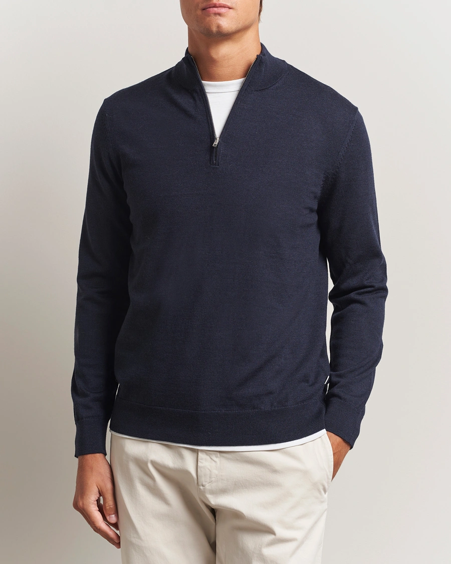 Heren | Truien | NN07 | Sergio Merino Half Zip Navy Melange