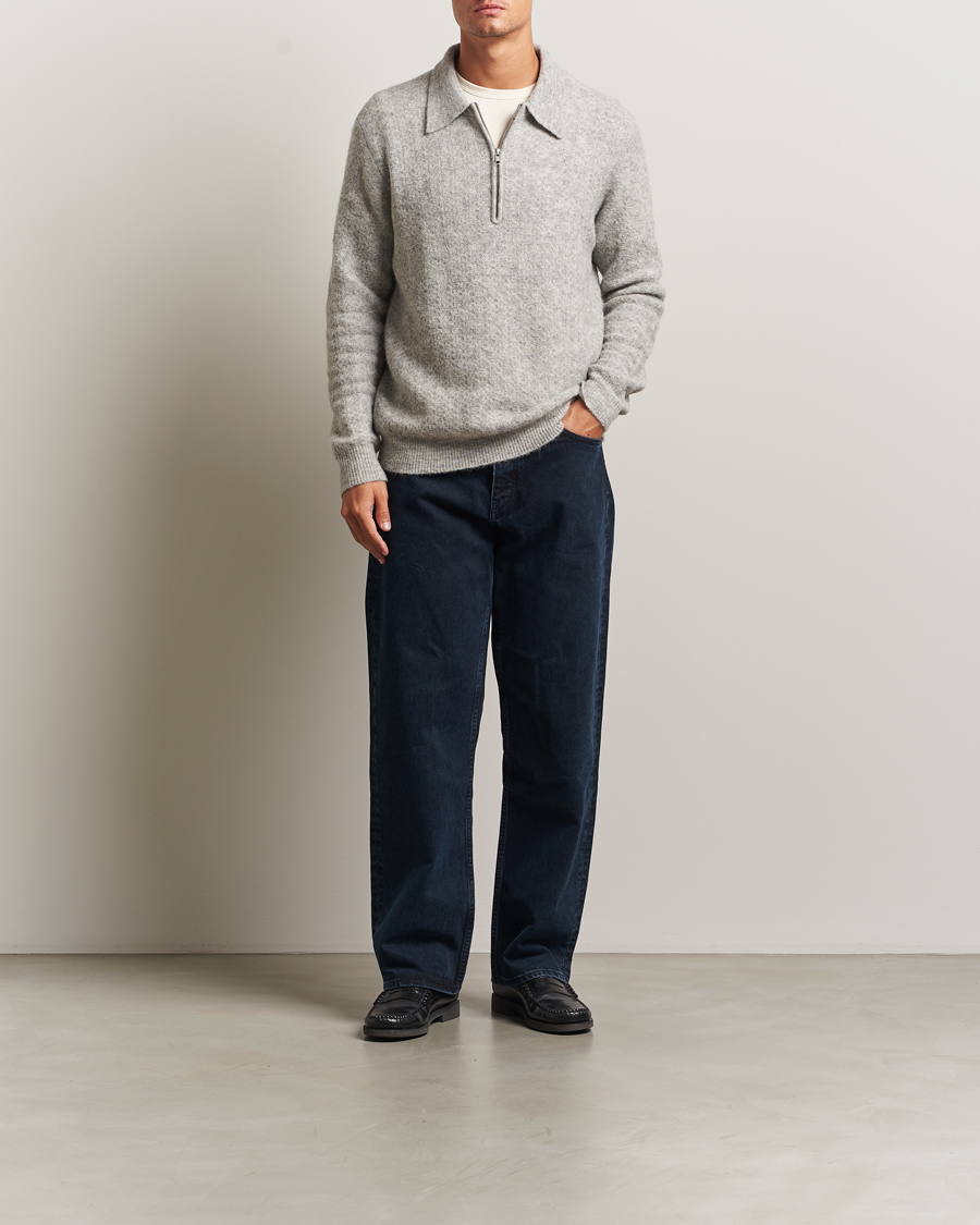 Heren | Truien | NN07 | Alfie Alpaca Knitted Half Zip Sable Grey