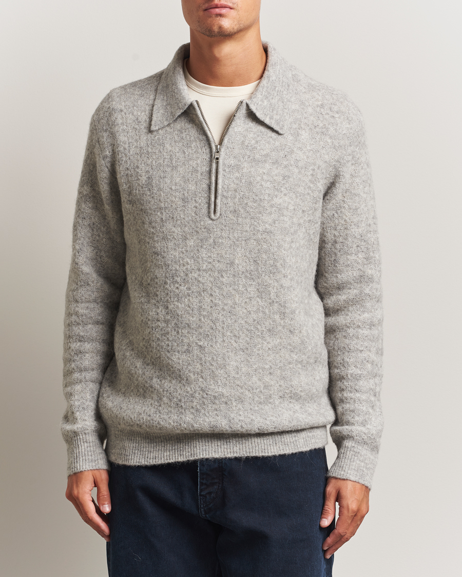 Heren | Truien | NN07 | Alfie Alpaca Knitted Half Zip Sable Grey