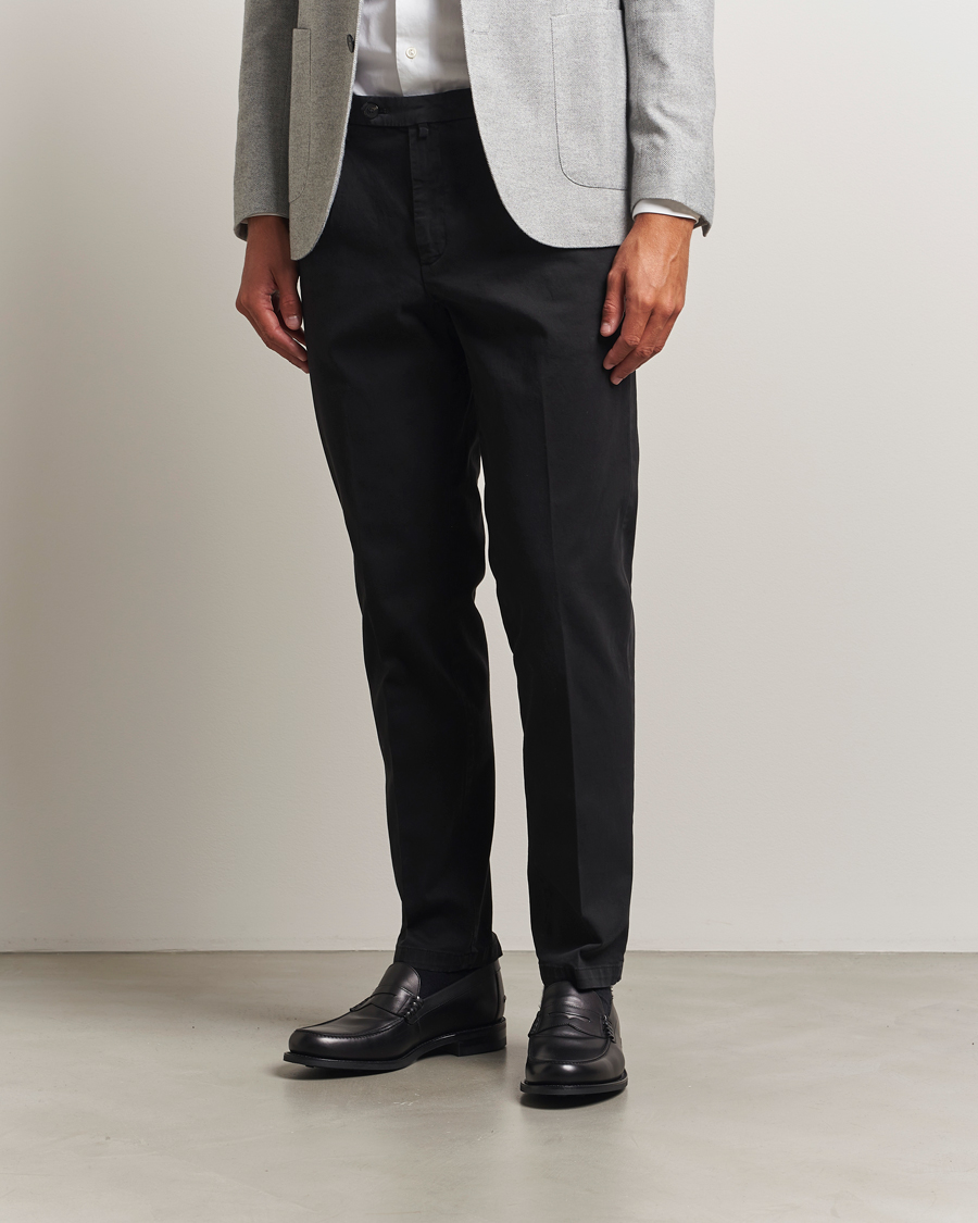 Heren | Broeken | Briglia 1949 | Easy Fit Pleated Cotton Stretch Chino Black