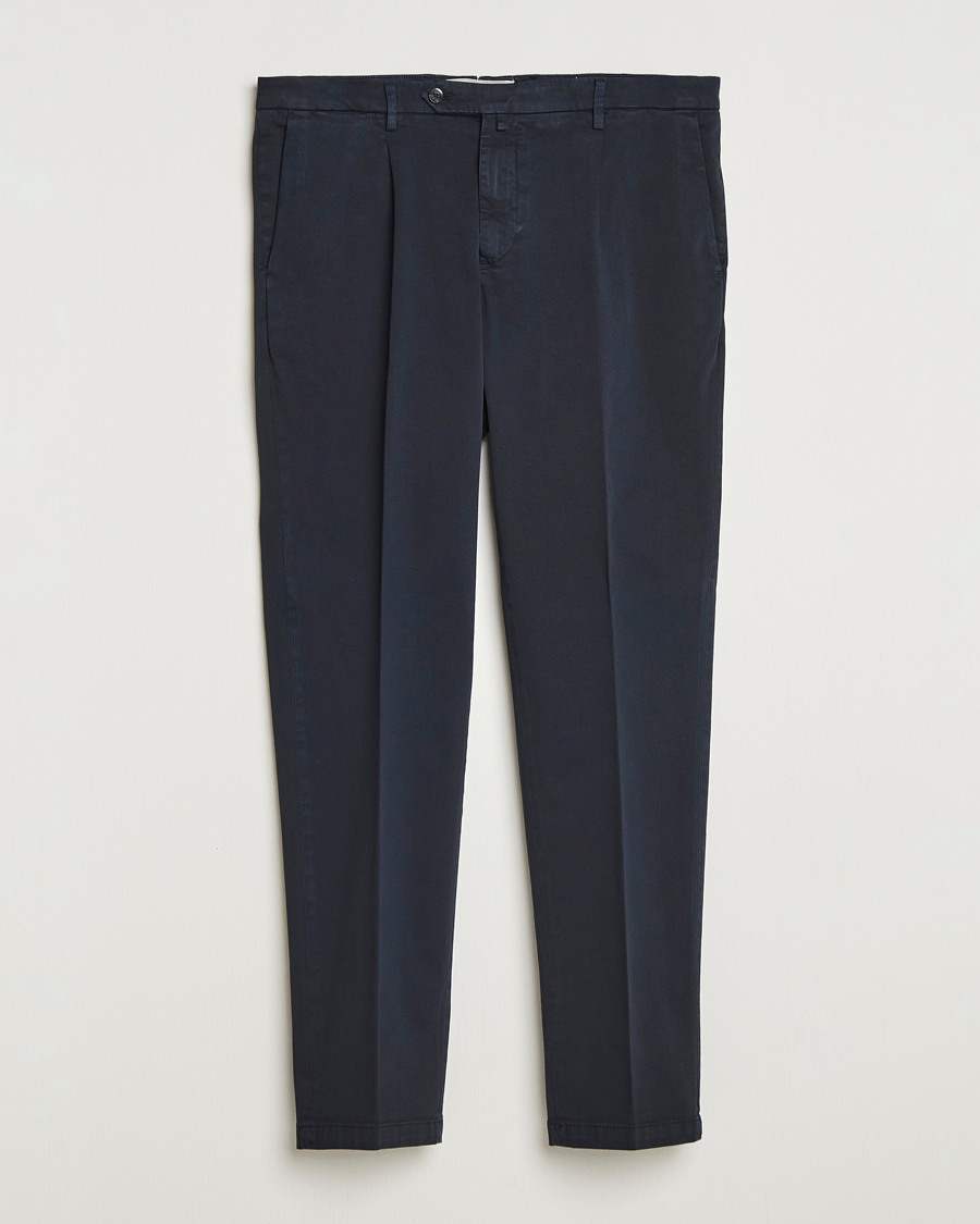 Heren | Broeken | Briglia 1949 | Easy Fit Pleated Cotton Stretch Chino Navy
