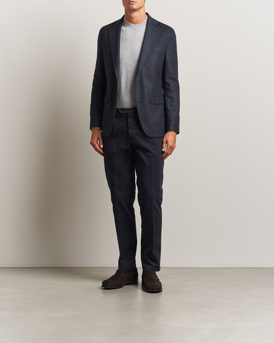 Heren | Broeken | Briglia 1949 | Easy Fit Pleated Cotton Stretch Chino Navy