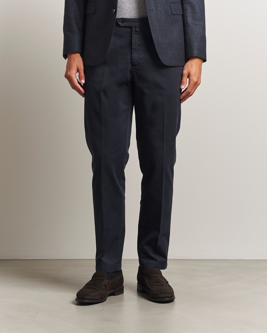 Heren | Broeken | Briglia 1949 | Easy Fit Pleated Cotton Stretch Chino Navy