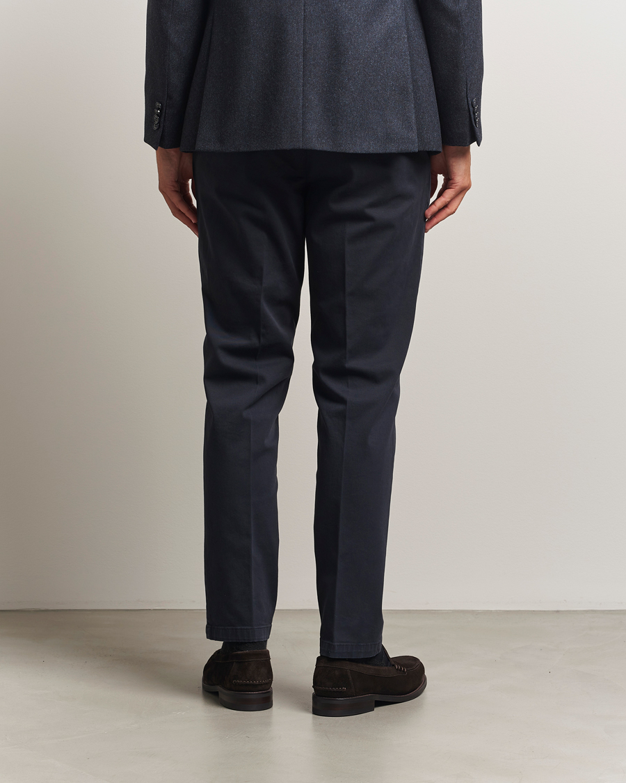 Heren | Broeken | Briglia 1949 | Easy Fit Pleated Cotton Stretch Chino Navy