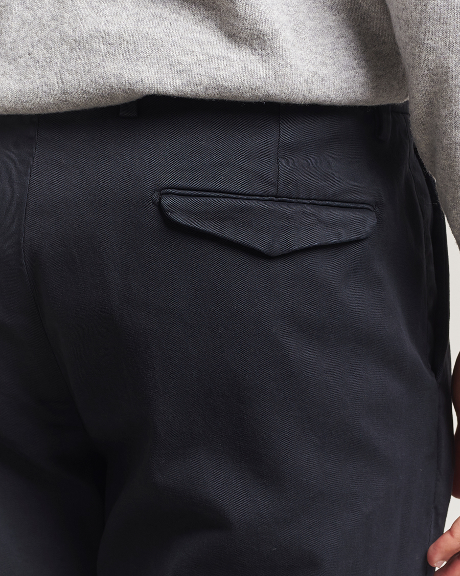 Heren | Broeken | Briglia 1949 | Easy Fit Pleated Cotton Stretch Chino Navy