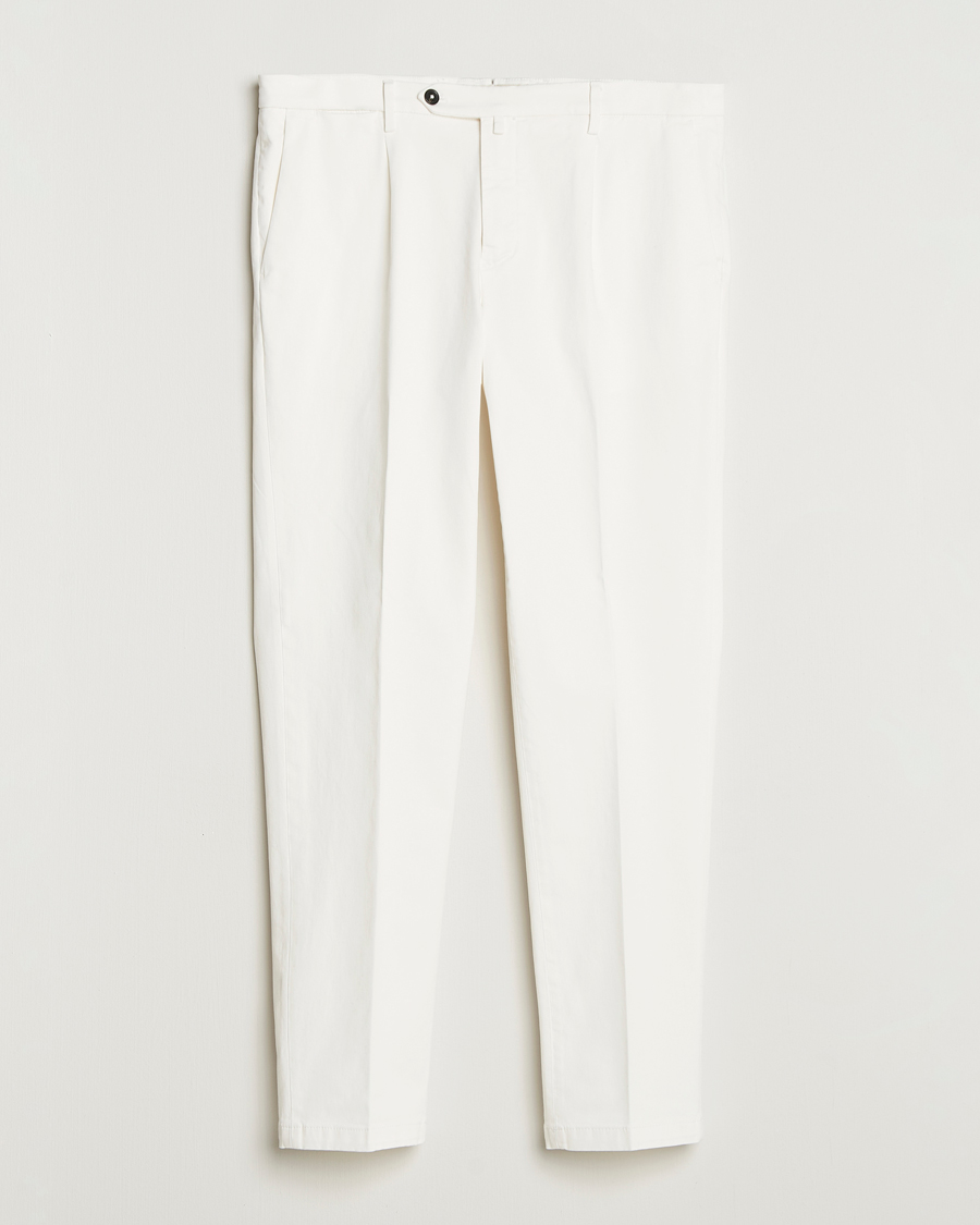 Heren | Broeken | Briglia 1949 | Easy Fit Pleated Cotton Stretch Chino Off White