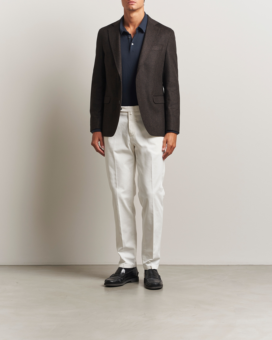 Heren | Broeken | Briglia 1949 | Easy Fit Pleated Cotton Stretch Chino Off White