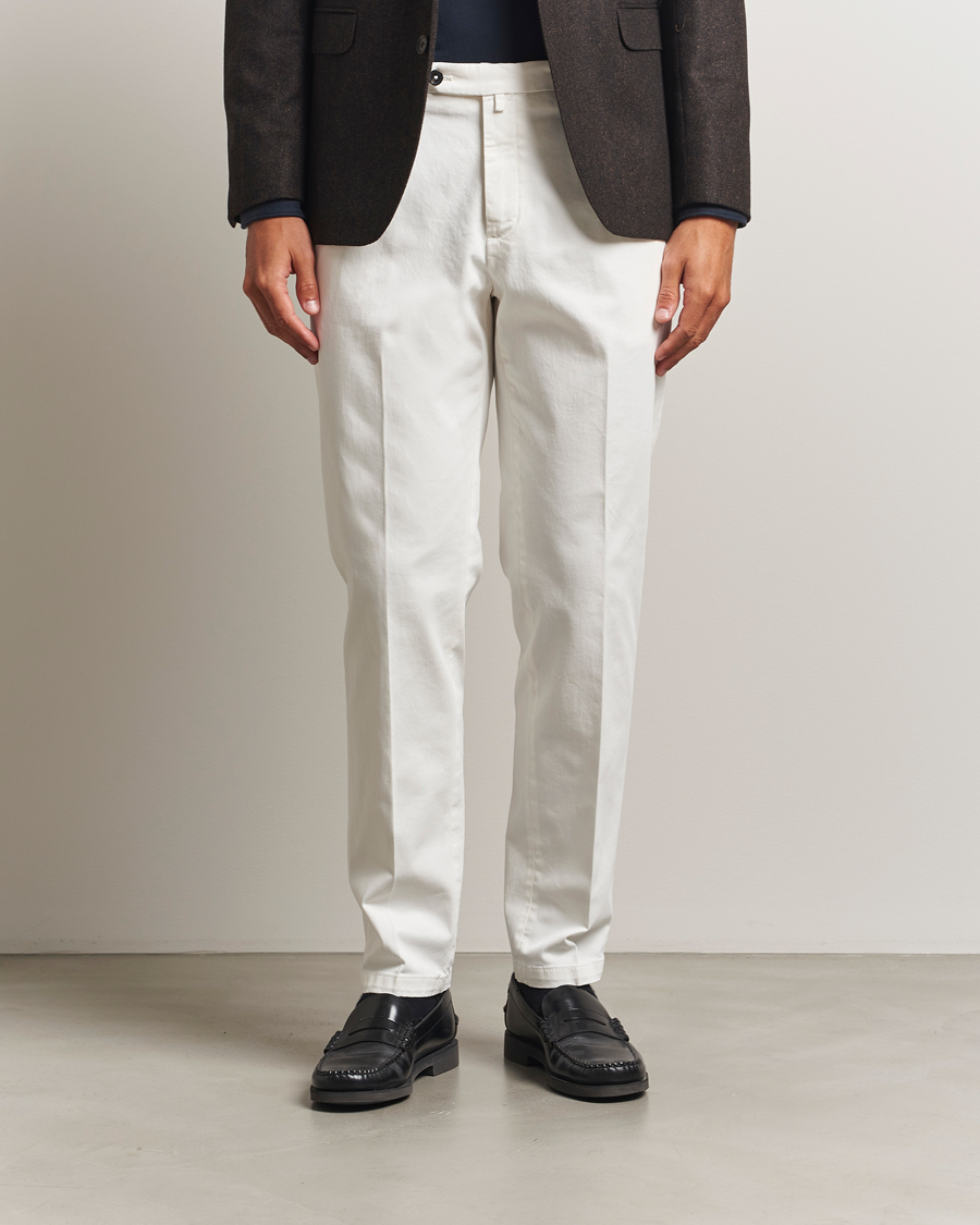 Heren | Broeken | Briglia 1949 | Easy Fit Pleated Cotton Stretch Chino Off White