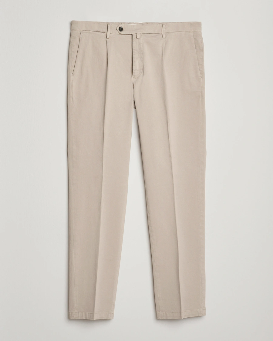 Heren | Broeken | Briglia 1949 | Easy Fit Pleated Cotton Stretch Chino Beige