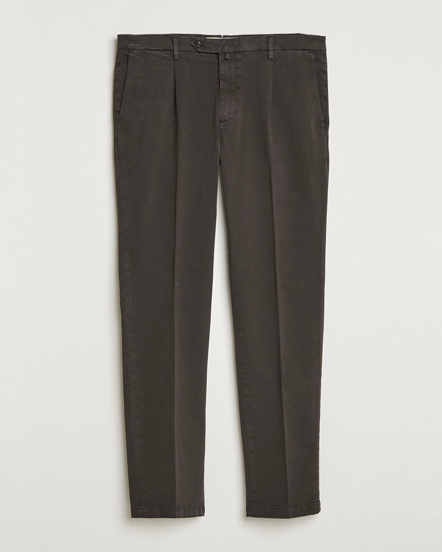Heren | Broeken | Briglia 1949 | Easy Fit Pleated Cotton Stretch Chino Dark Brown
