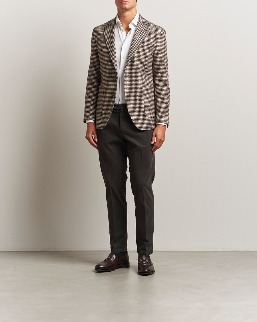 Heren | Broeken | Briglia 1949 | Easy Fit Pleated Cotton Stretch Chino Dark Brown