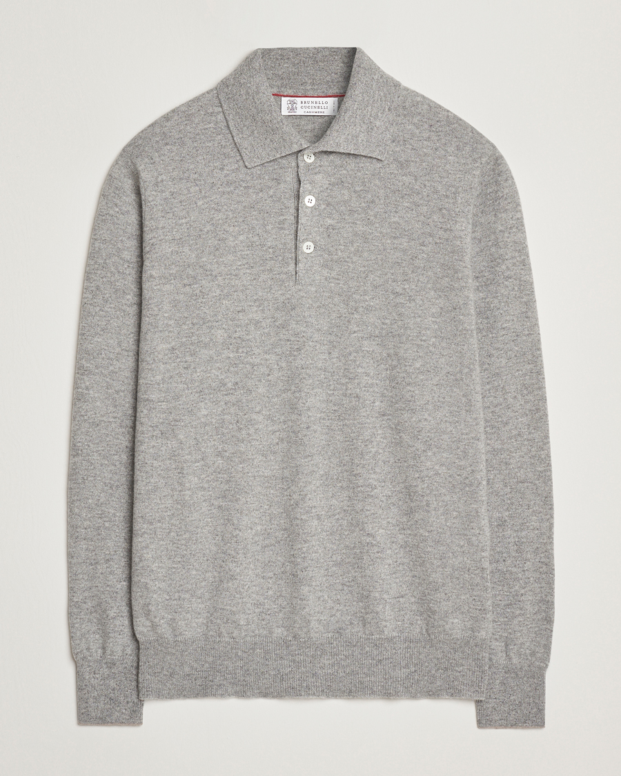 Heren | Truien | Brunello Cucinelli | 2 Ply Cashmere Long Sleeve Polo Grey Melange