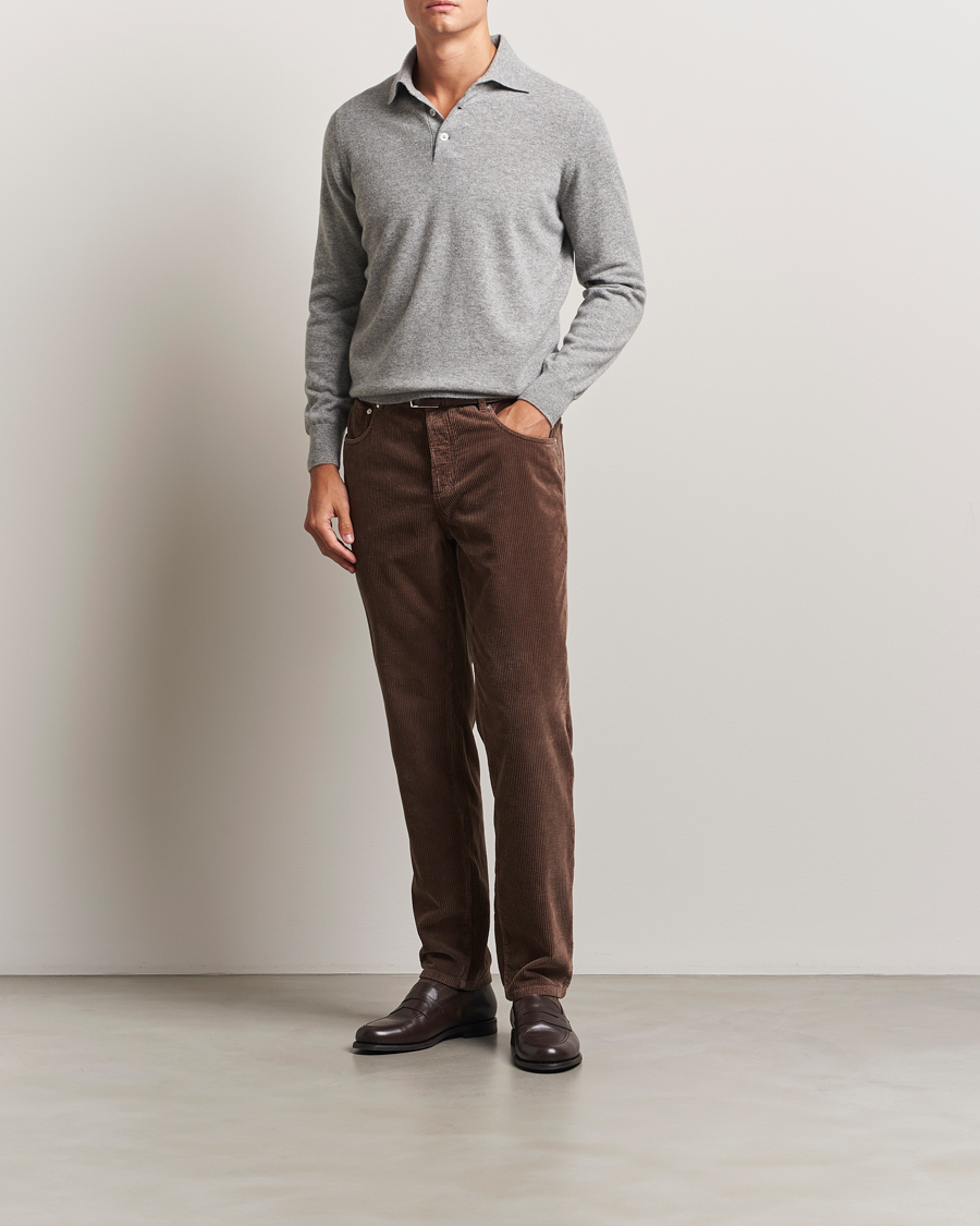 Heren | Truien | Brunello Cucinelli | 2 Ply Cashmere Long Sleeve Polo Grey Melange